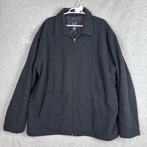 VTG Gap Mens Wool Blend Coat Bomber Jacket Gray Sz 2XL Full Zip Quilted Y2K
